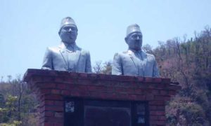 Madan Bhandari and Jibraj Ashrit statues in Dashdhunga, Chitwan. 